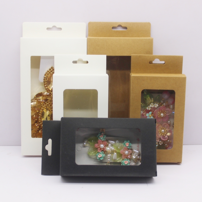 Event Party Box - 10pcs Black/Kraft Paper/White Window Hanging Box