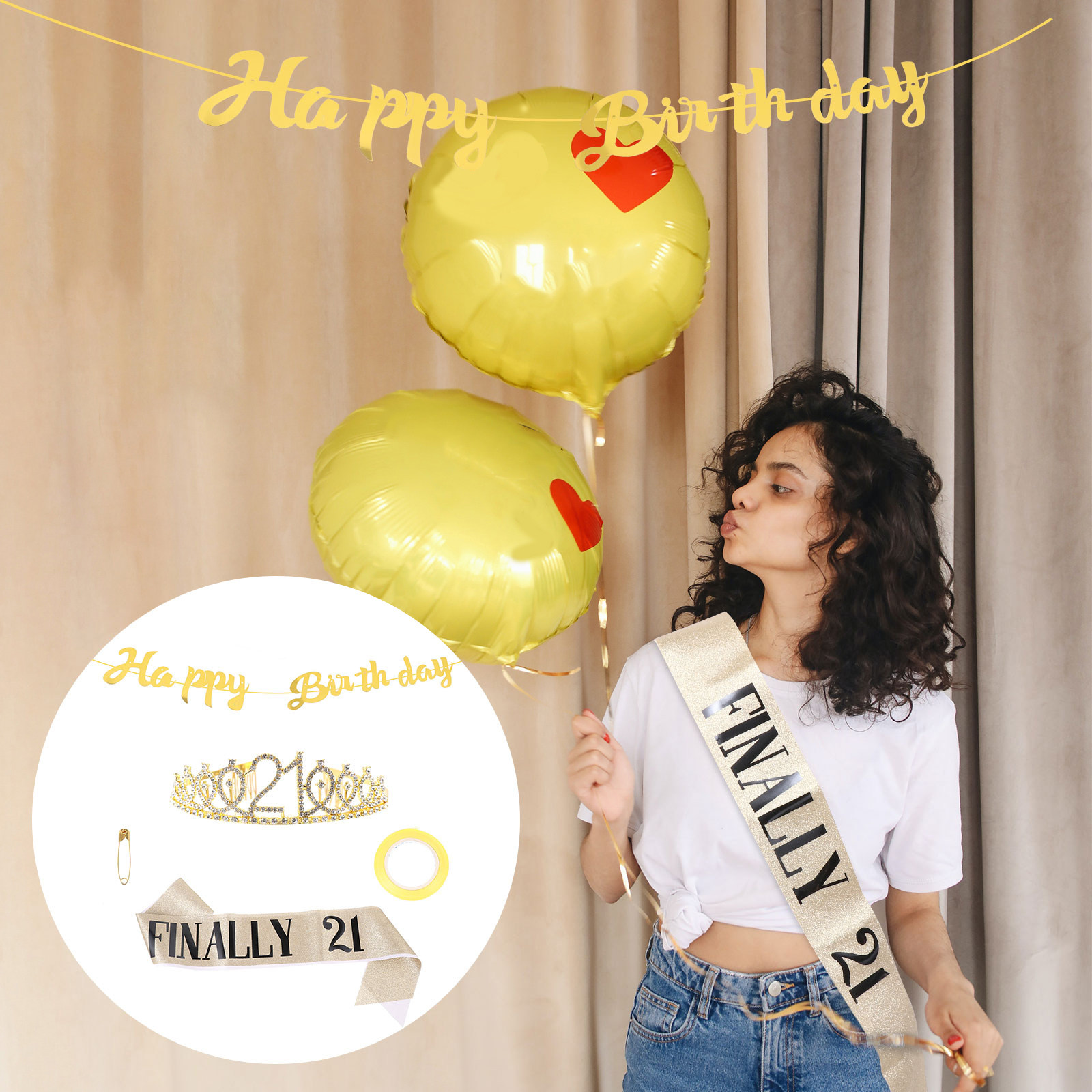 1Set Birthday Crown Glitter Ba - đánh giá và giá Birthday Sash Glitter