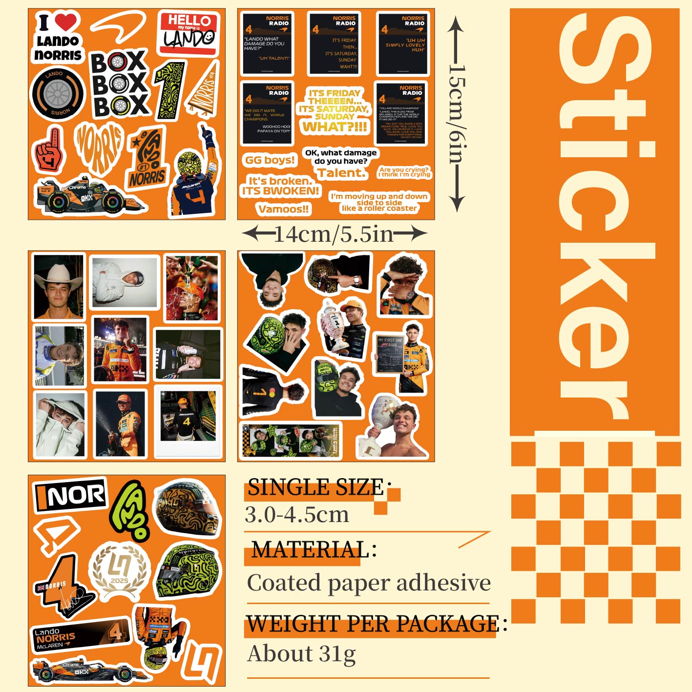 5-6 Sheets F1 Stickers, Norris - đánh giá và giá Supply Event